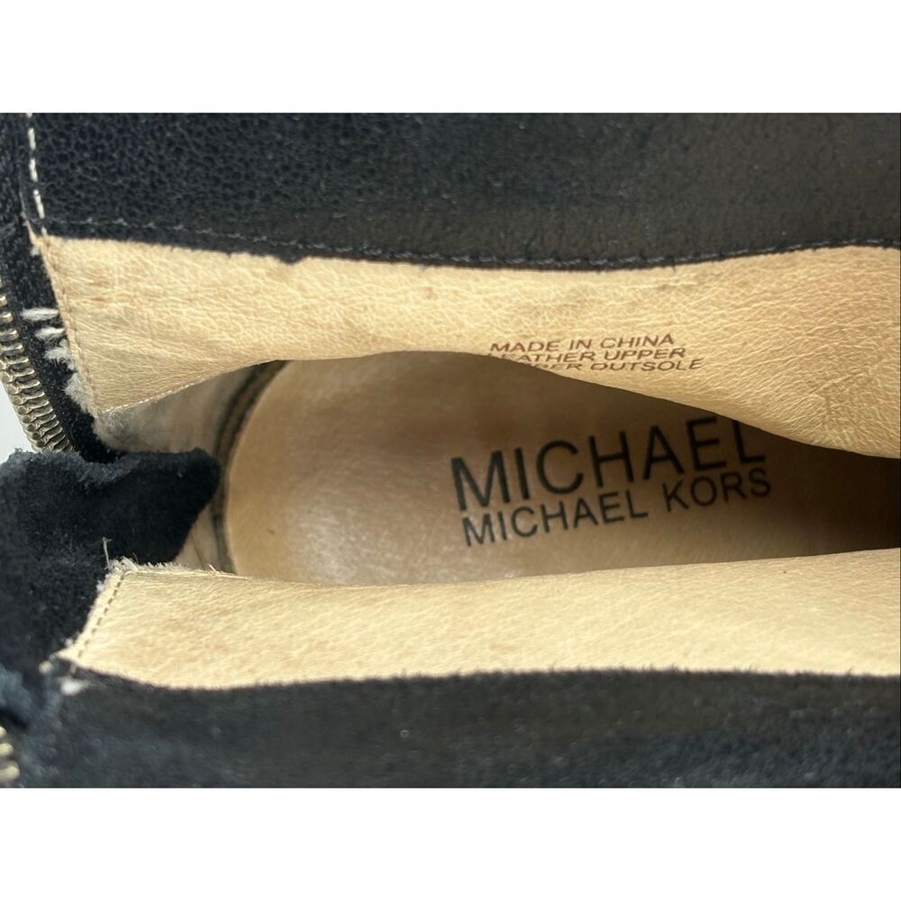 Michael Kors Black Leather Fold-Over Ankle Booties Zip Heel Women 9 - Picture 8 of 10